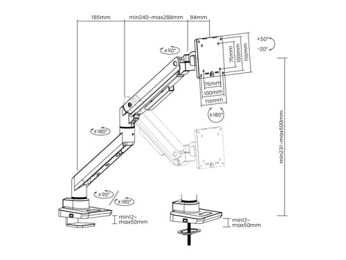 Equip Staffa di montaggio per monitor da scrivania per impieghi gravosi da 17“ a 49”, bianco