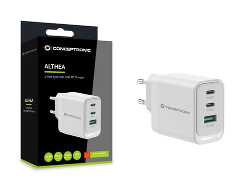 Conceptronic ALTHEA21W65 Caricabatterie per dispositivi mobili Universale Bianco AC Ricarica rapida Interno