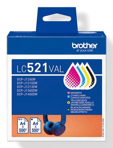 Brother LC521VAL cartuccia d'inchiostro 4 pz Originale Nero, Ciano, Magenta, Giallo