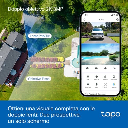 TP-Link Tapo TC47 Videocamera di sicurezza outdoor motorizzata 2K con doppio obiettivo