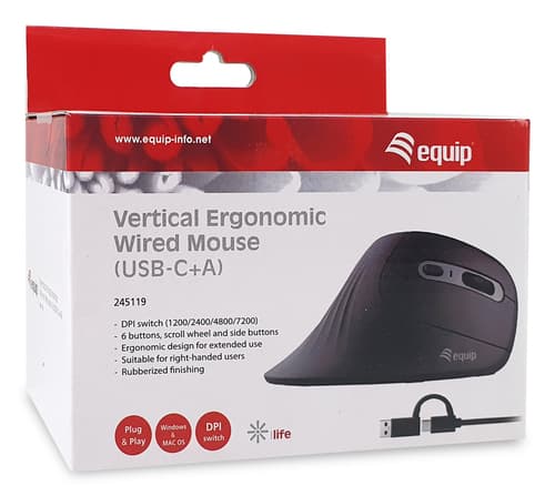 Equip 245119 mouse Universale Mano destra USB Type-A + USB Type-C Ottico 7200 DPI
