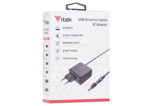 itek Alimentatore a muro per Notebook - 65W, Tecnologia GaN, Super Slim, 12 connettori