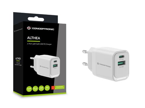 Conceptronic ALTHEA19W33 Caricabatterie per dispositivi mobili Universale Bianco AC Ricarica rapida Interno