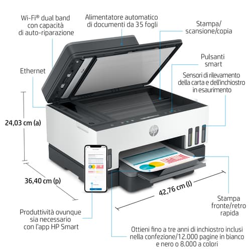 HP Smart Tank 7305 Wireless All-in-One Colore Stampante, Stampa fronte/retro; fotocopiatrice, scanner
