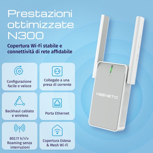 Keenetic Buddy 4 (KN-3211) Ripetitore Wi-Fi N300 con funzionalità Mesh e porta Fast Ethernet