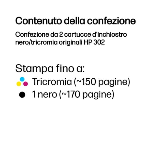 HP Confezione da 2 cartucce d'inchiostro nero/tricromia originali 302