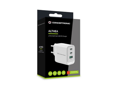 Conceptronic ALTHEA21W65 Caricabatterie per dispositivi mobili Universale Bianco AC Ricarica rapida Interno