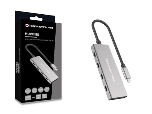 Conceptronic HUBBIES16G hub di interfaccia USB 3.2 Gen 2 (3.1 Gen 2) Type-C 10000 Mbit/s Grigio