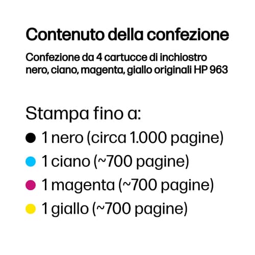 HP Confezione da 4 cartucce di inchiostro nero, ciano, magenta, giallo originali 963