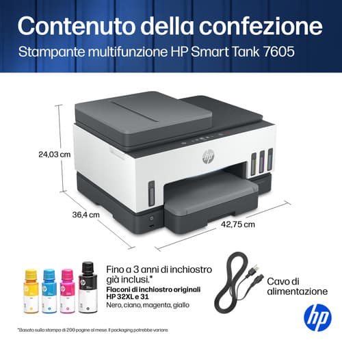 HP Smart Tank 7605 Wireless All-in-One Colore Stampante, Stampa fronte/retro; fotocopiatrice, scanner