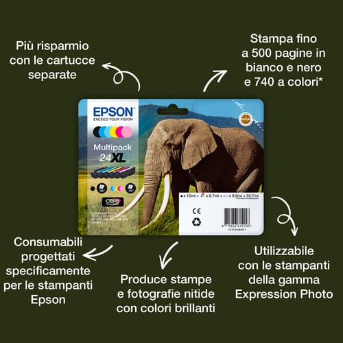 Epson Elephant Multipack 6 colori Claria Photo HD Elefante 24XL