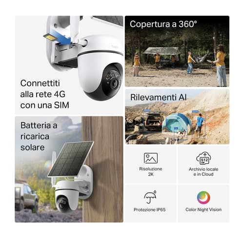 TP-Link Tapo TC90G KIT Telecamera di sicurezza outdoor motorizzata 2K, 4G LTE con batteria e pannello solare incluso