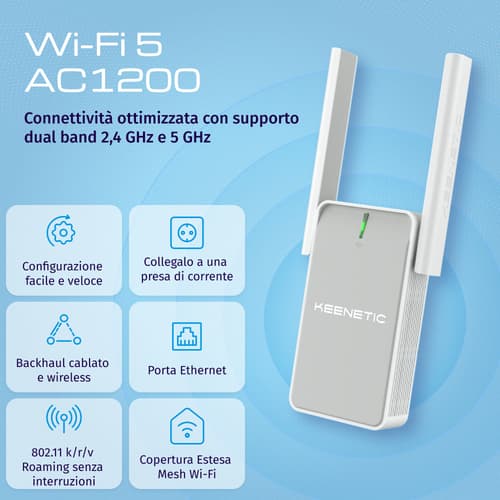 Keenetic Buddy 5 (KN-3311) Ripetitore Wi-Fi mesh 5 AC1200 con porta Ethernet